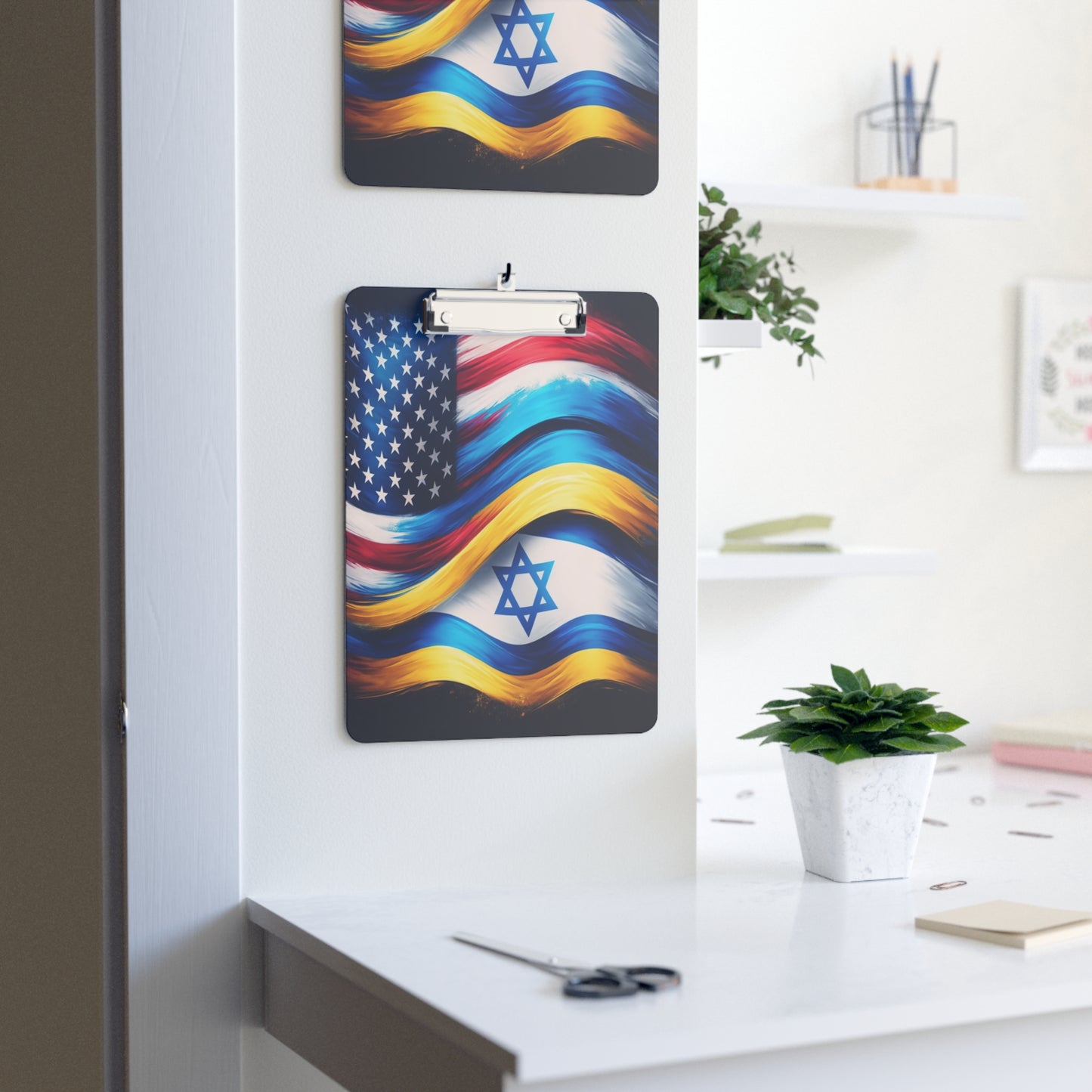 U.S., Ukrainian, and Israeli Flag Fusion Clipboard