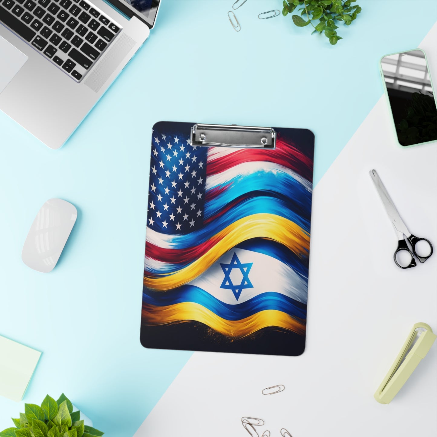 U.S., Ukrainian, and Israeli Flag Fusion Clipboard