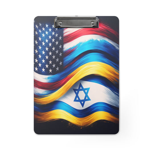 U.S., Ukrainian, and Israeli Flag Fusion Clipboard