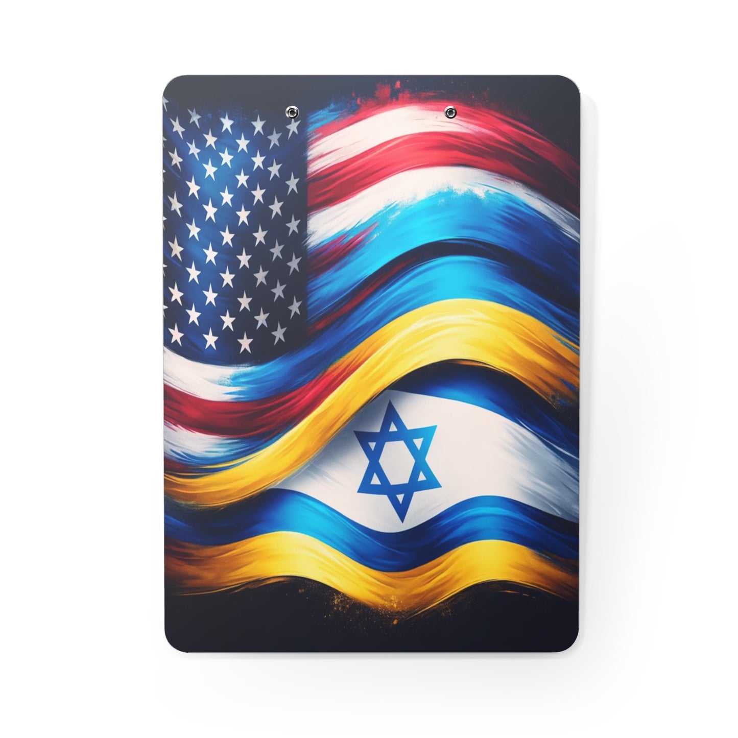 U.S., Ukrainian, and Israeli Flag Fusion Clipboard